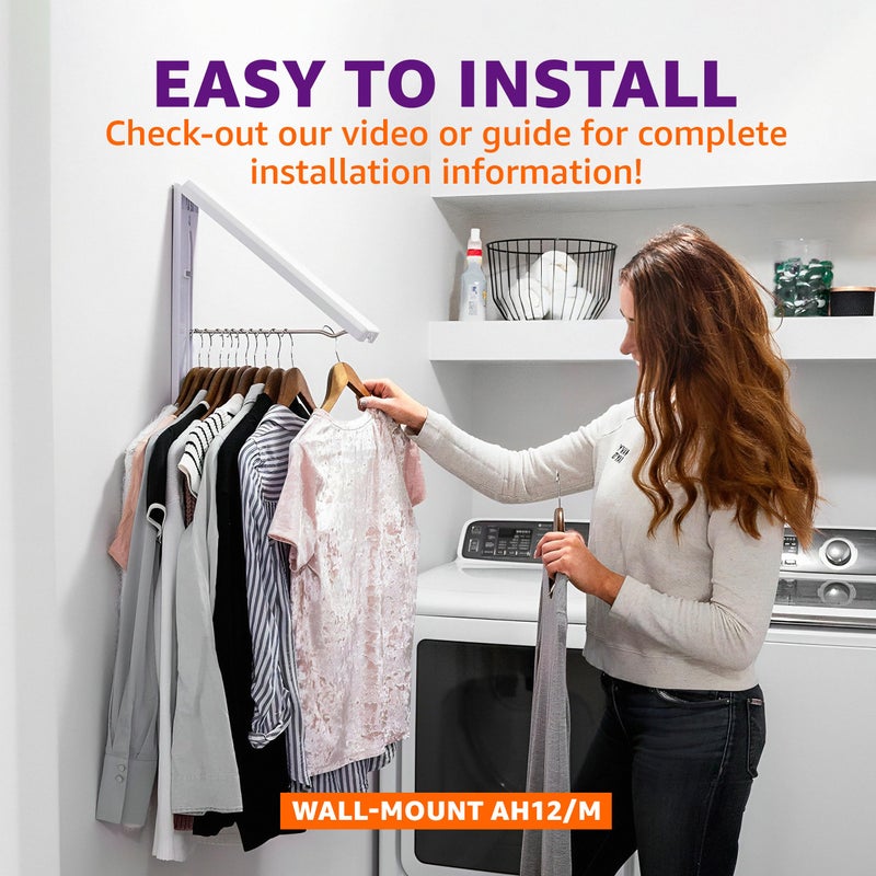 InstaHanger Clothes Drying Rack - Wall Mounted Laundry Drying Rack for Small Spaces - Wall-Mounted Clothes Racks Holds Up to 60 lbs - Space Saving Collapsible Laundry Hanger for Storage - Pack of 2 - Image 5